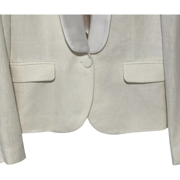J. Crew Ivory Single Button Linen Blend Blazer with Contrast Satin Collar (6) - Picture 4 of 14